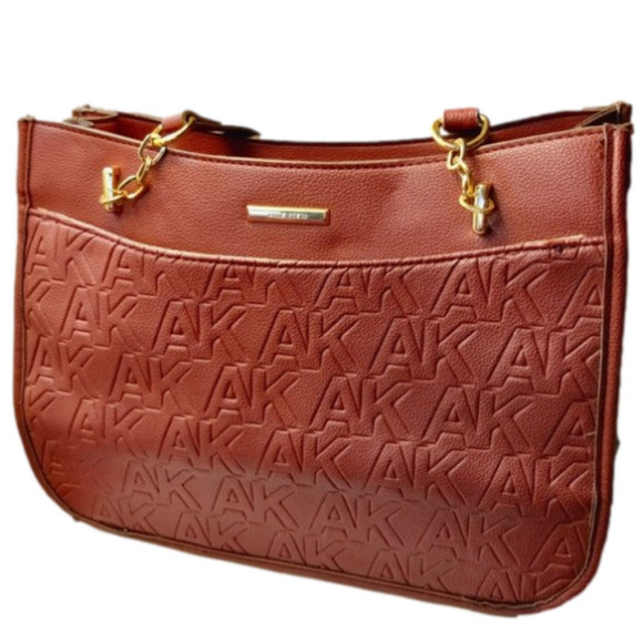 Anne Klein  Bag AK Embossed Satchel/Shoulder/Color Red /POCKETS/Gold Hardware - Picture 2 of 14